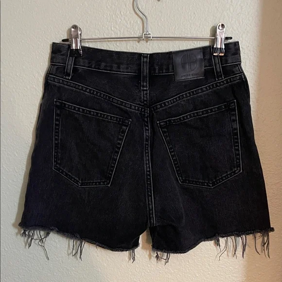 Anine Bing Black Jean Shorts with Frayed Hem - Picture 2 of 5